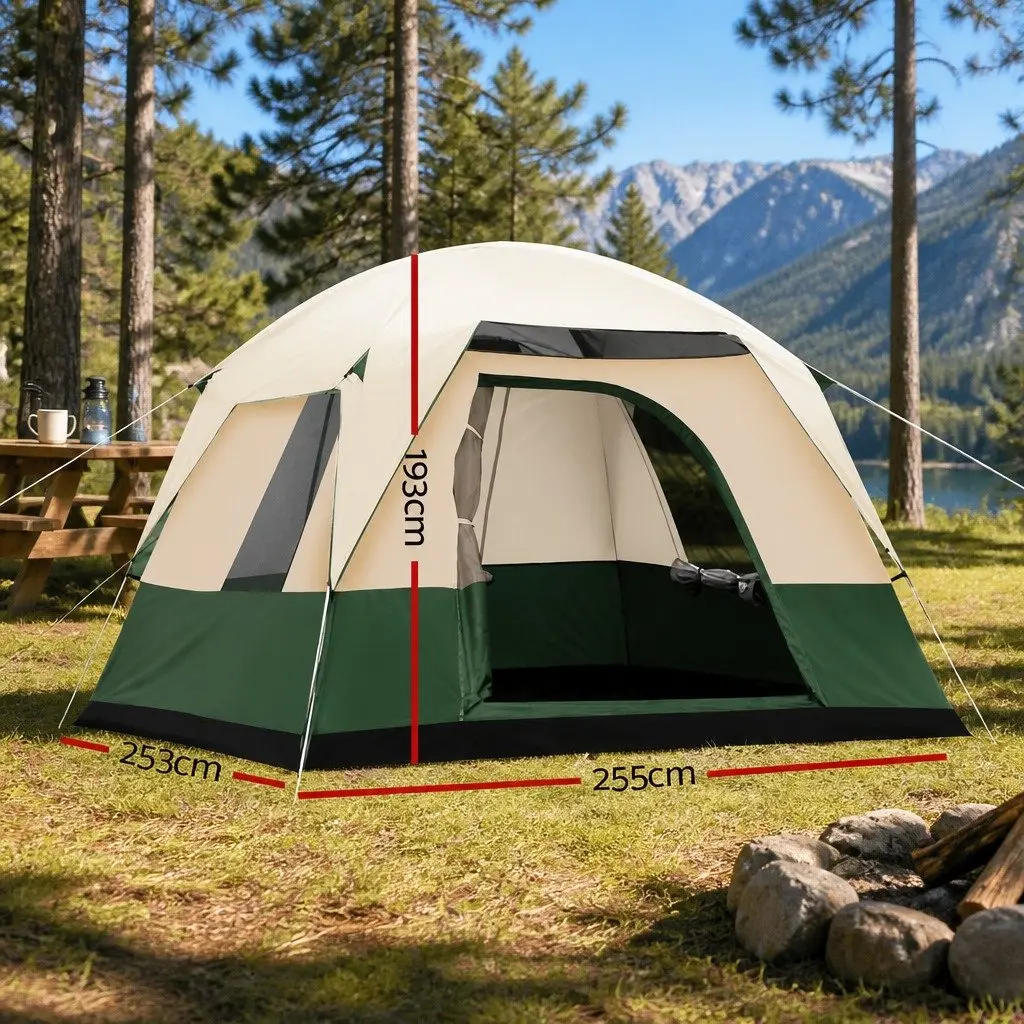 Camping Tent 4 Person Outdoor Shelter Green Polyester