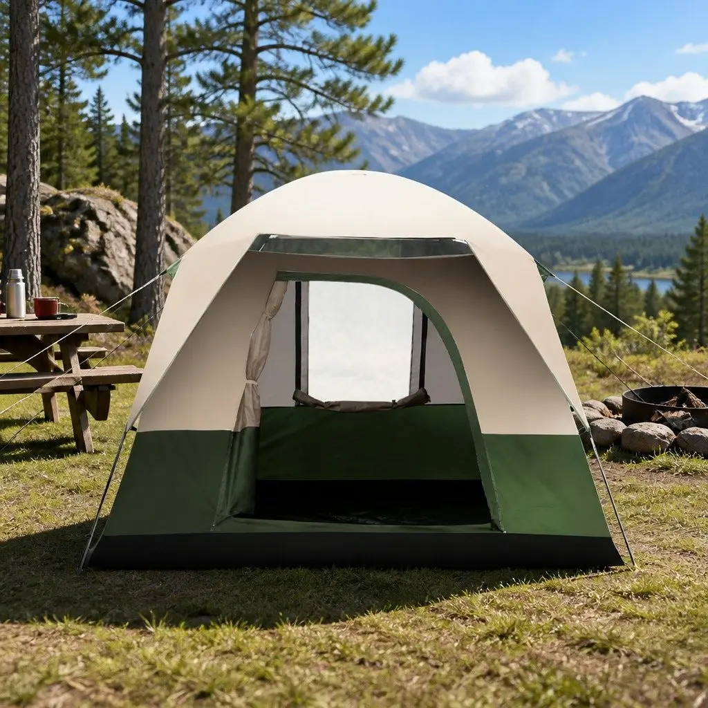 Camping Tent 4 Person Outdoor Shelter Green Polyester