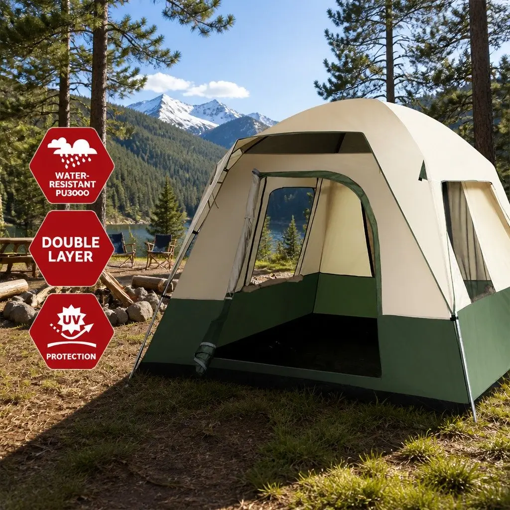 Camping Tent 4 Person Outdoor Shelter Green Polyester