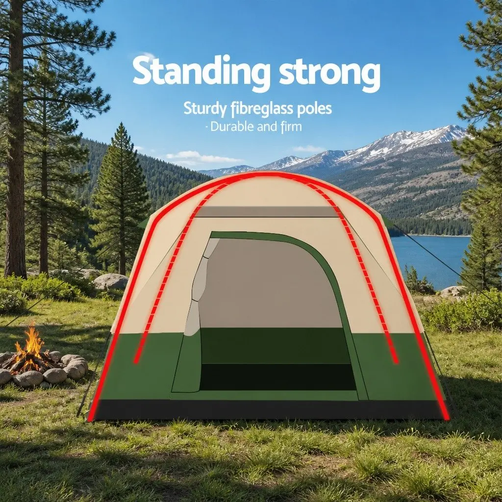 Camping Tent 4 Person Outdoor Shelter Green Polyester