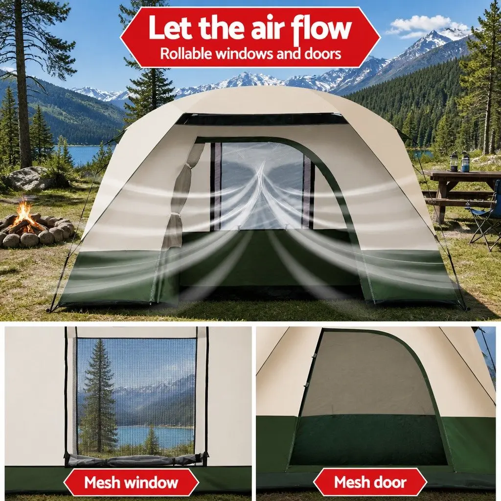 Camping Tent 4 Person Outdoor Shelter Green Polyester
