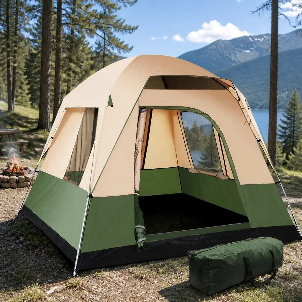 Camping Tent 4 Person Outdoor Shelter Green Polyester