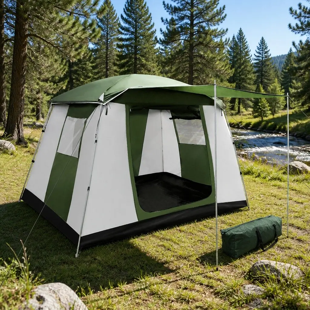 6 Person Camping Tent Dome Outdoor Shelter Green White