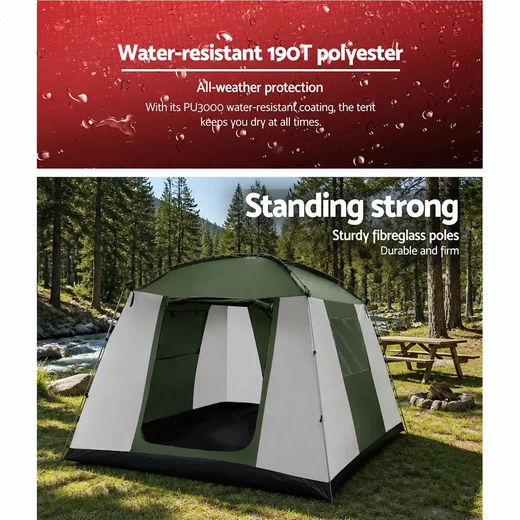 6 Person Camping Tent Dome Outdoor Shelter Green White
