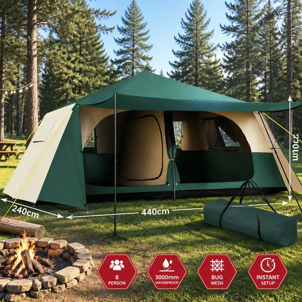 8 Person Dome Camping Tent Instant Setup Family Outdoor Green