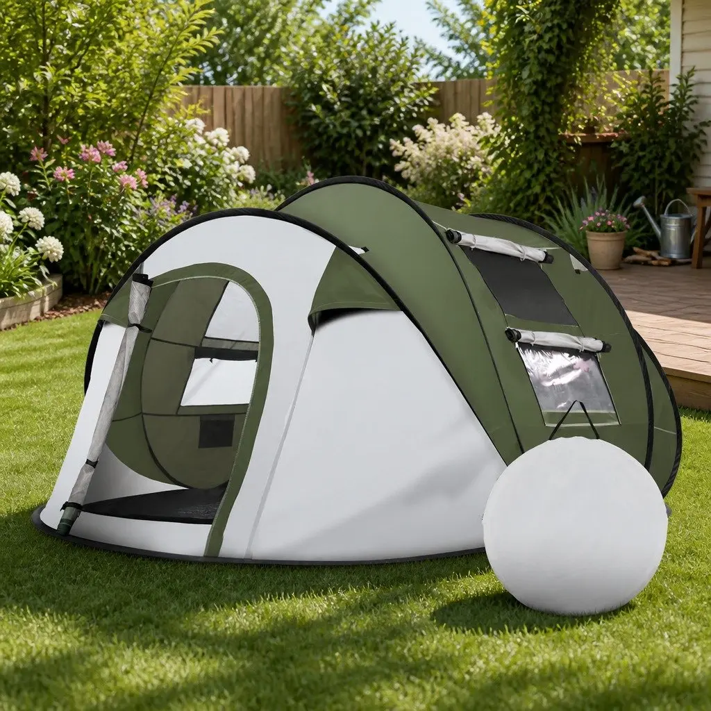 Camping Tent Instant Pop Up Dome 4-5 Person Outdoor Green