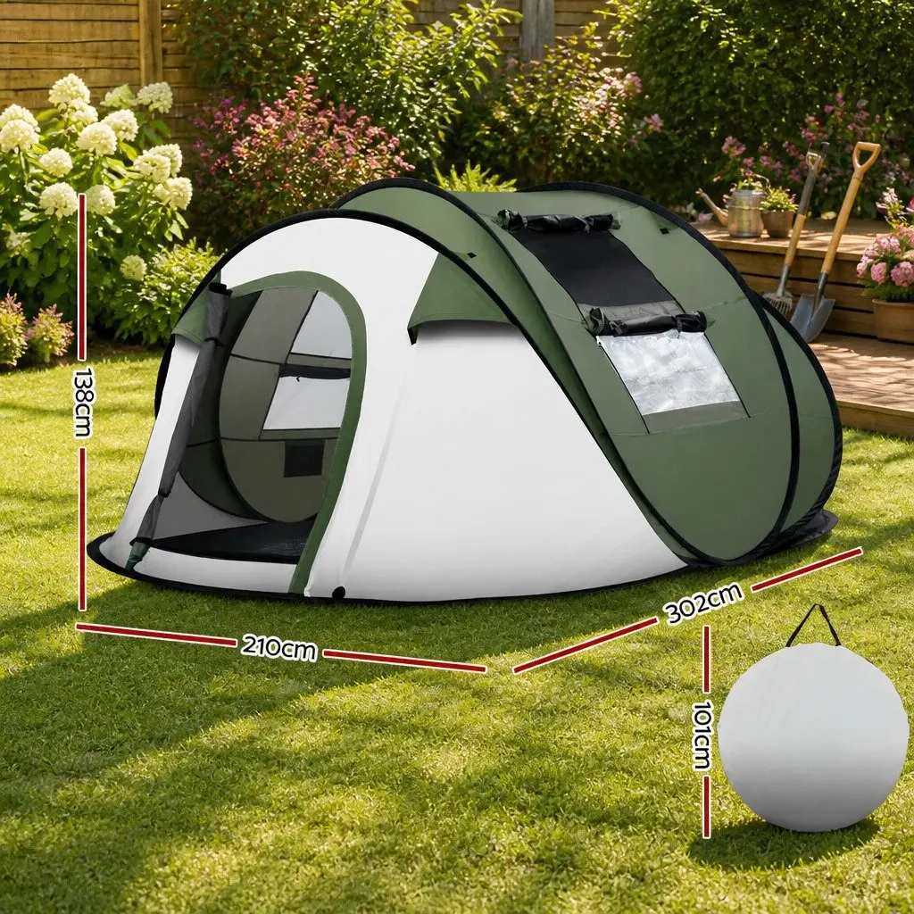 Camping Tent Instant Pop Up Dome 4-5 Person Outdoor Green