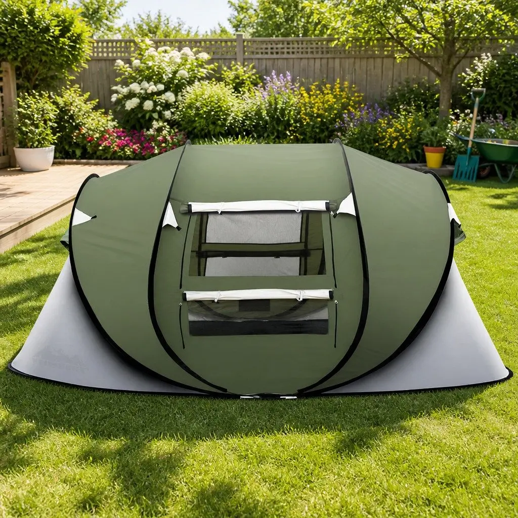 Camping Tent Instant Pop Up Dome 4-5 Person Outdoor Green