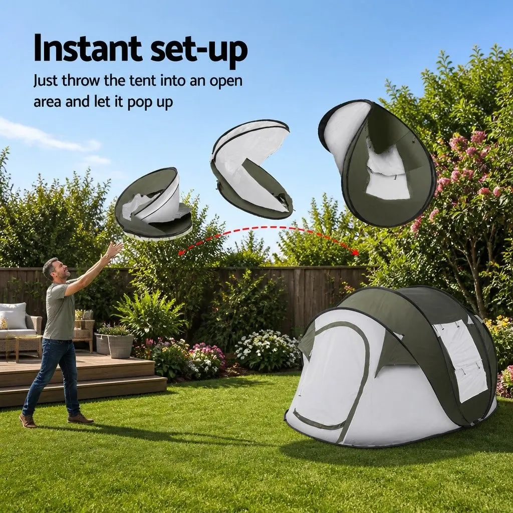 Camping Tent Instant Pop Up Dome 4-5 Person Outdoor Green