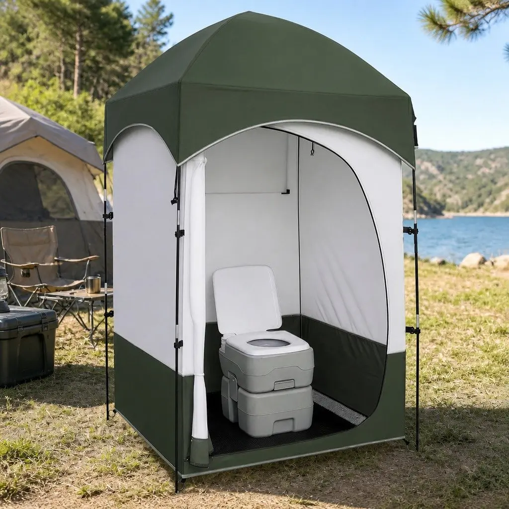 Portable Toilet Shower Tent Set 20L Outdoor Privacy Changing Room Green Grey