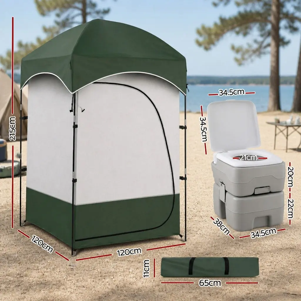 Portable Toilet Shower Tent Set 20L Outdoor Privacy Changing Room Green Grey