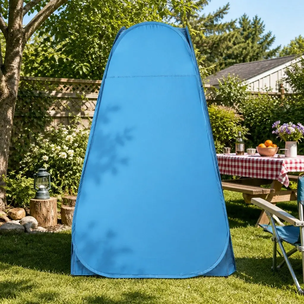 Pop Up Shower Tent Outdoor Privacy Change Room 120cm x 120cm x 190cm Blue