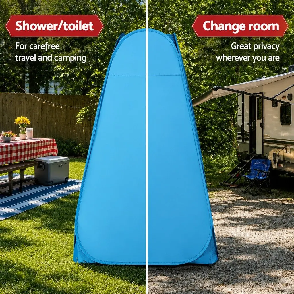 Pop Up Shower Tent Outdoor Privacy Change Room 120cm x 120cm x 190cm Blue