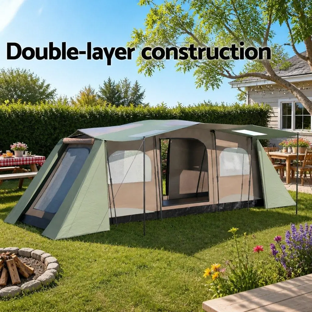 10 Person Camping Tent Family Outdoor Hiking 3 Room Brown