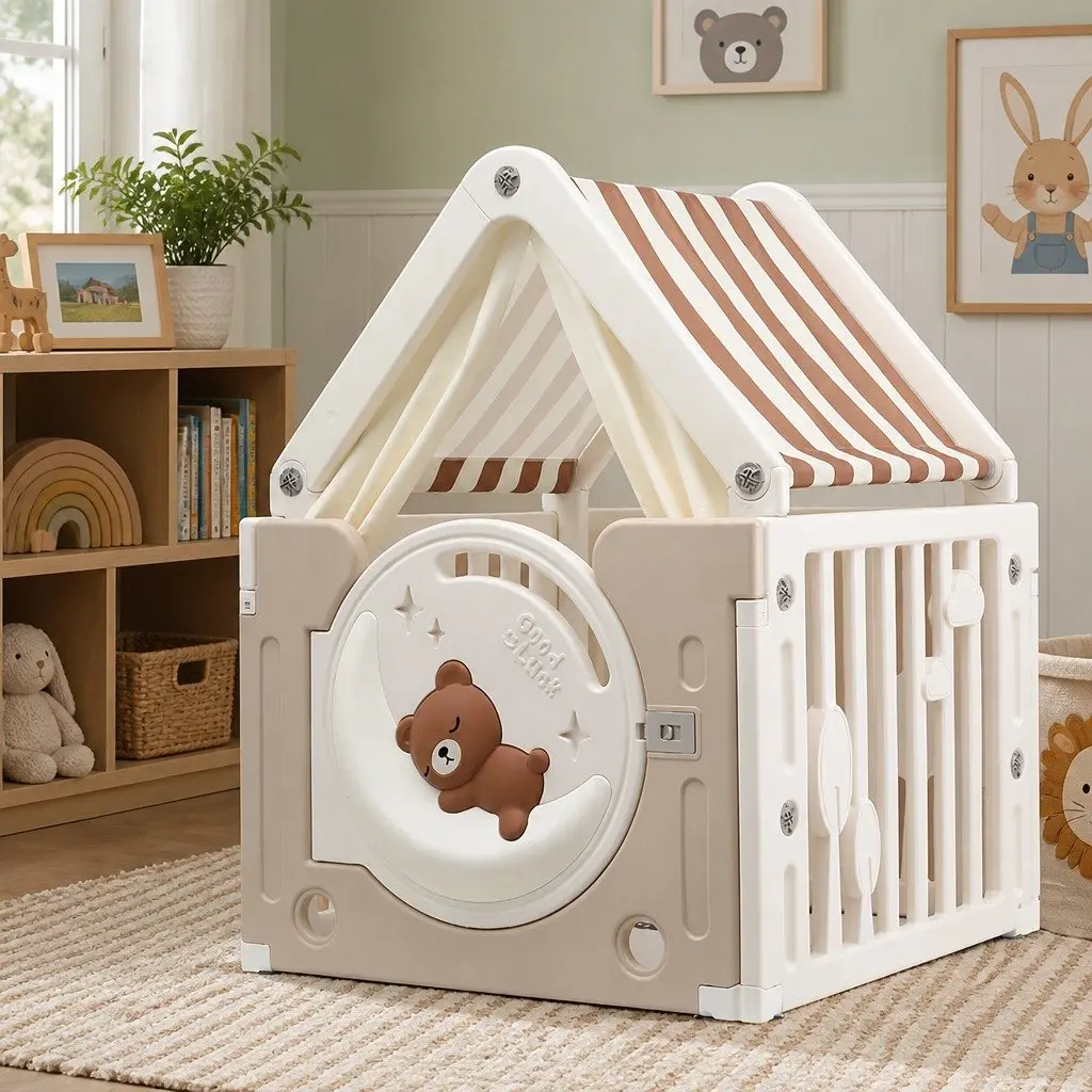 Kids Play Tent Castle Playhouse Indoor Outdoor 85cm x 85cm x 113cm White Beige