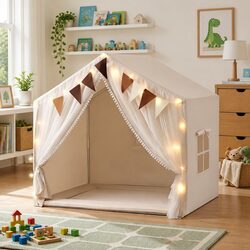 Warm and Reassuring Kids Play Tent with Star Lights 144cm Cream