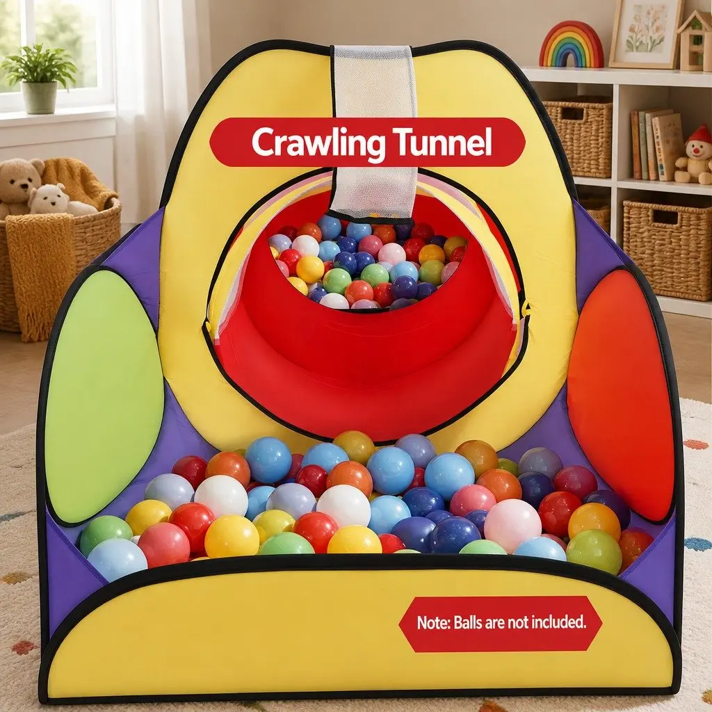 Kids Play Tent Teepee Playhouse Crawling Tunnel Ball Pit Basketball Hoop Multi-colour
