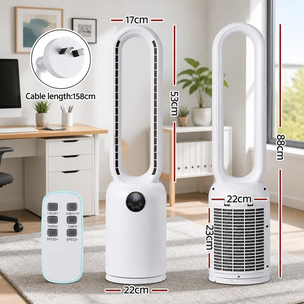 Bladeless Fan Air Purification 88cm White Remote Control 24 Speed