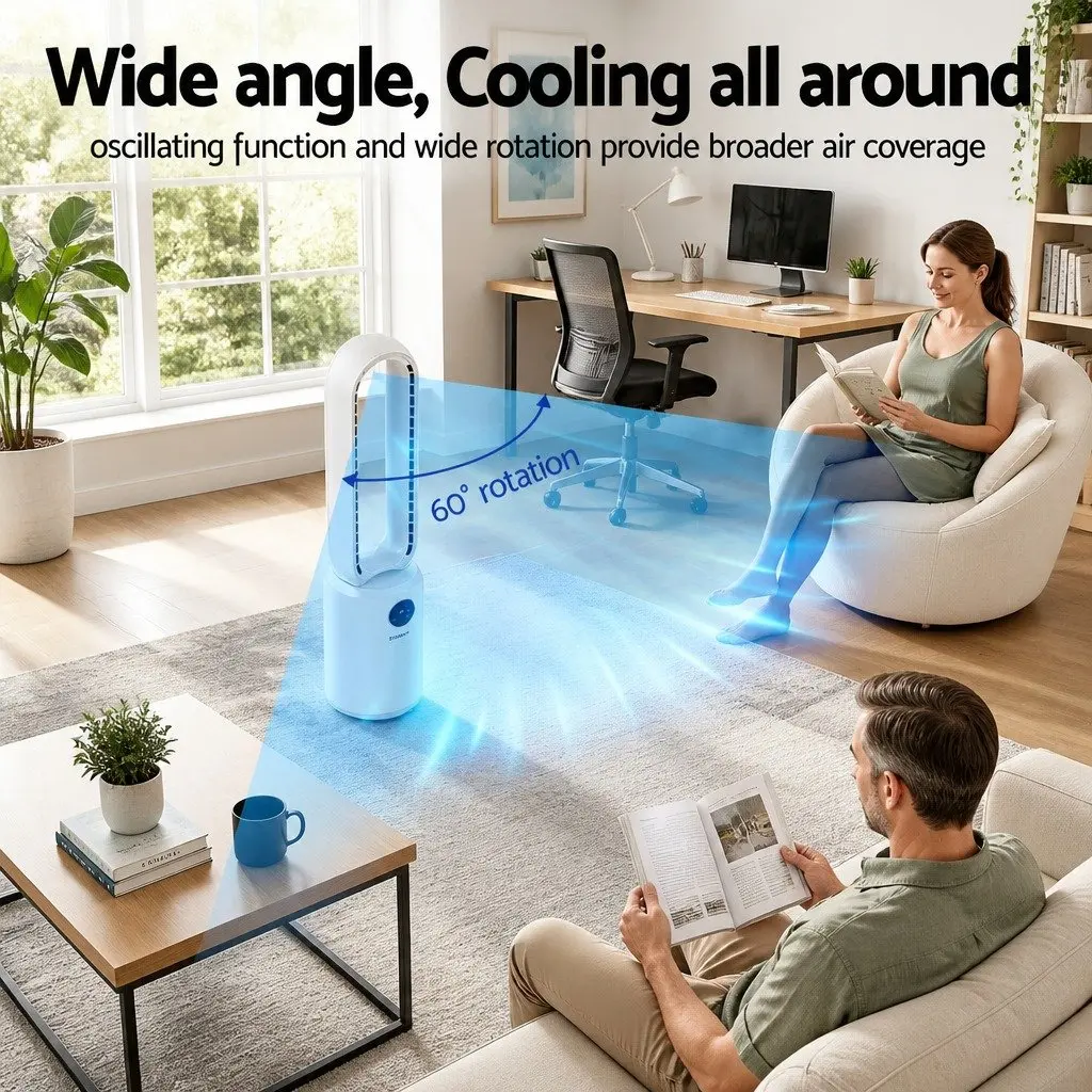 Bladeless Fan Air Purification 88cm White Remote Control 24 Speed