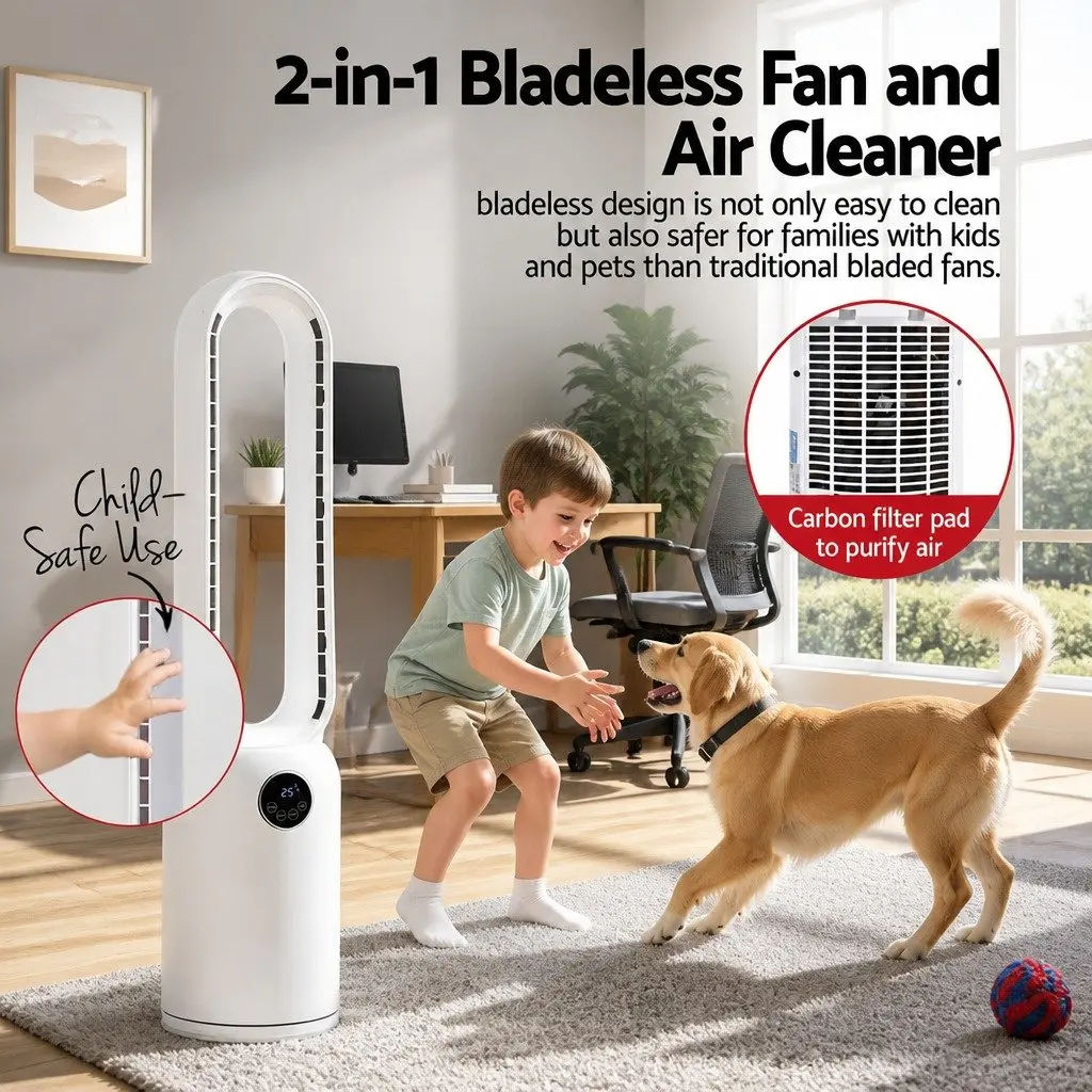 Bladeless Fan Air Purification 88cm White Remote Control 24 Speed