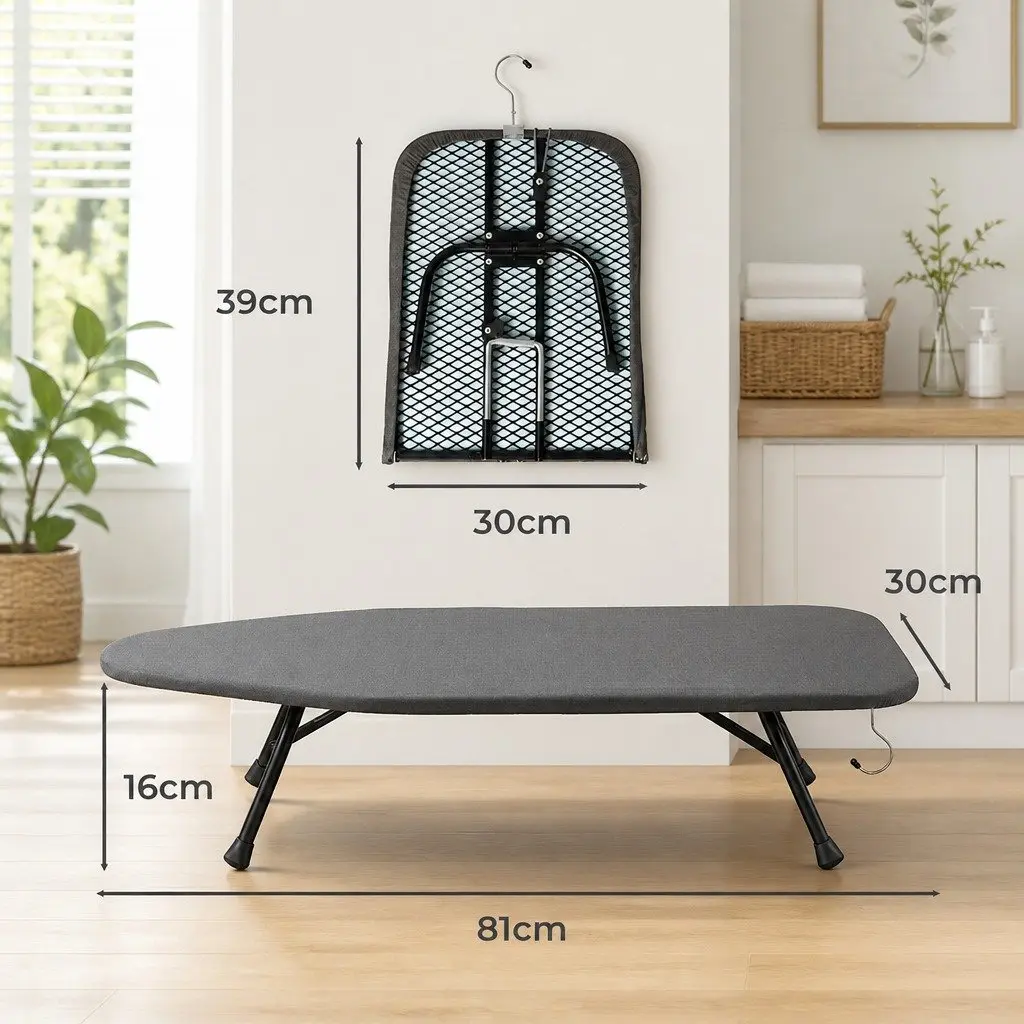 Folding Tabletop Ironing Board Heat Resistant Cotton Cover Metal Mesh Frame