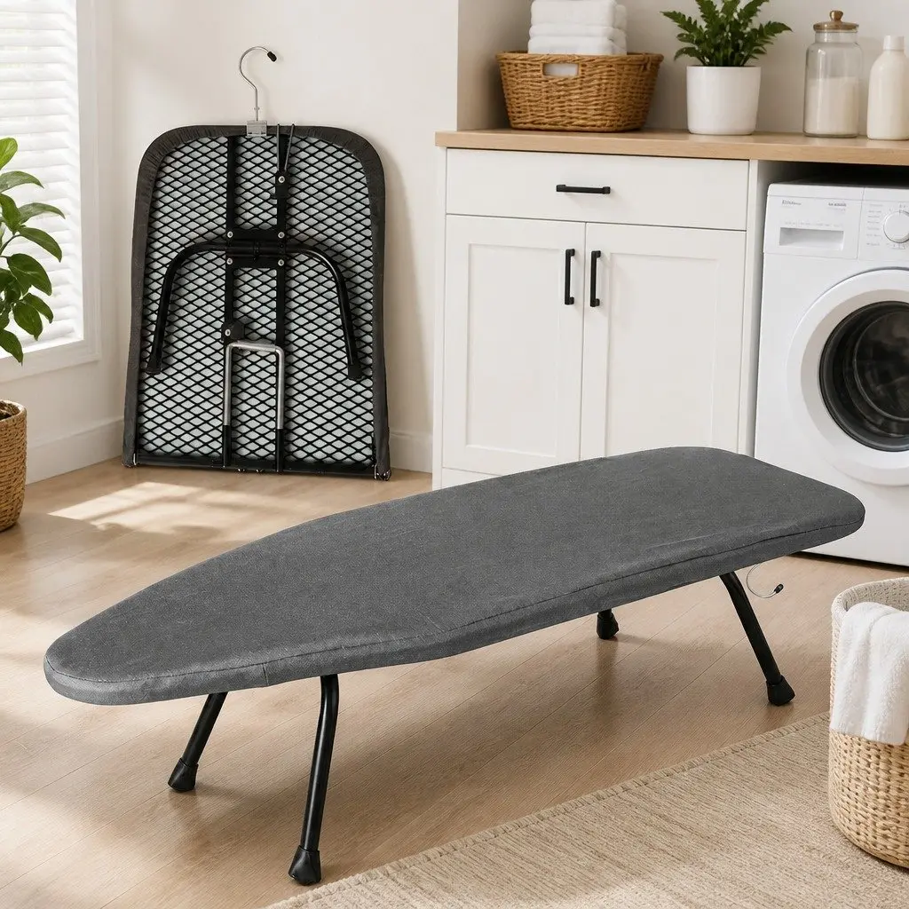 Folding Tabletop Ironing Board Heat Resistant Cotton Cover Metal Mesh Frame