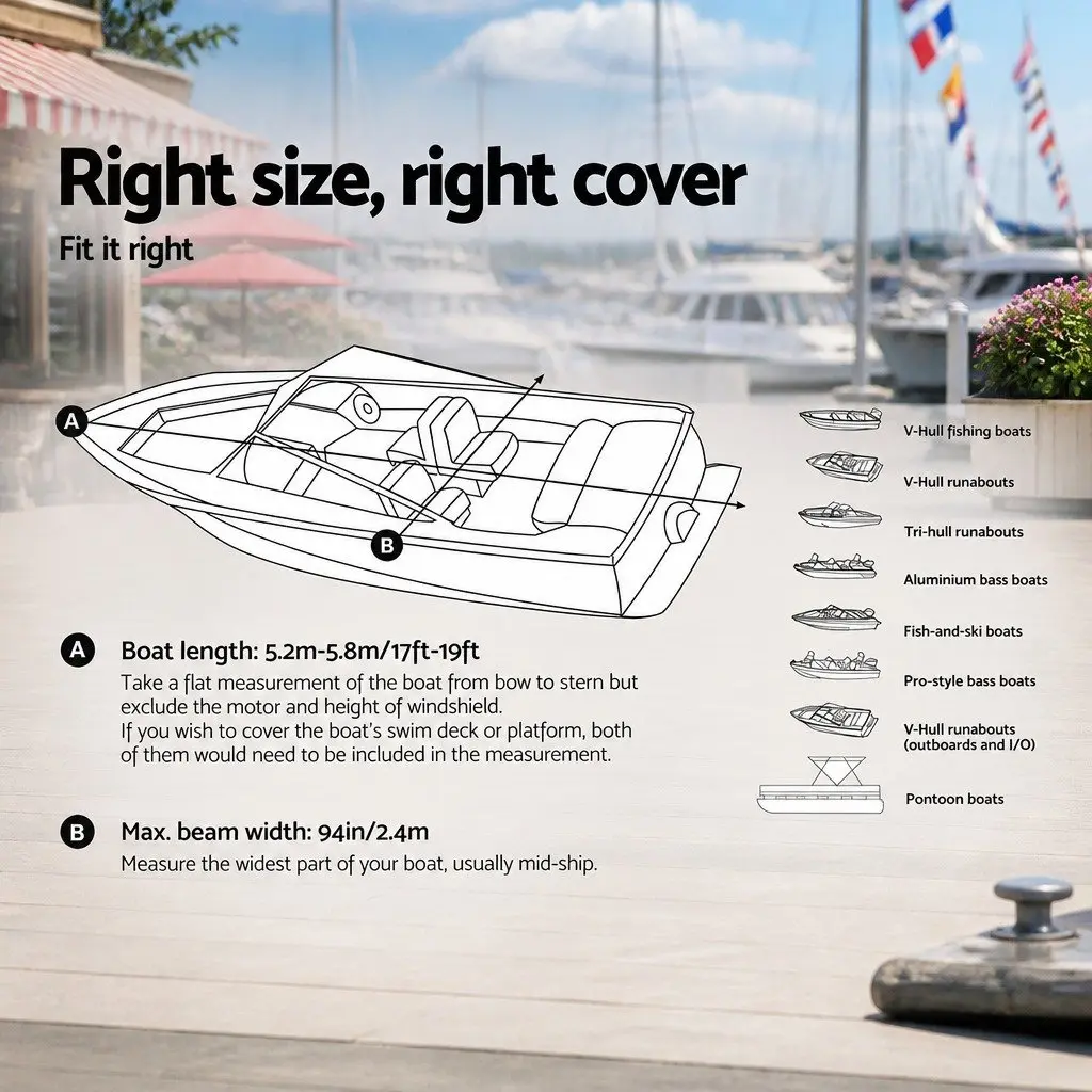 Boat Cover 17-19ft Trailerable Heavy Duty Protection 600D Polyester Grey