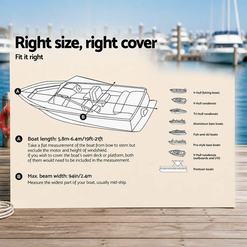Boat Cover 19-21ft Trailerable Heavy Duty Grey Marine Grade