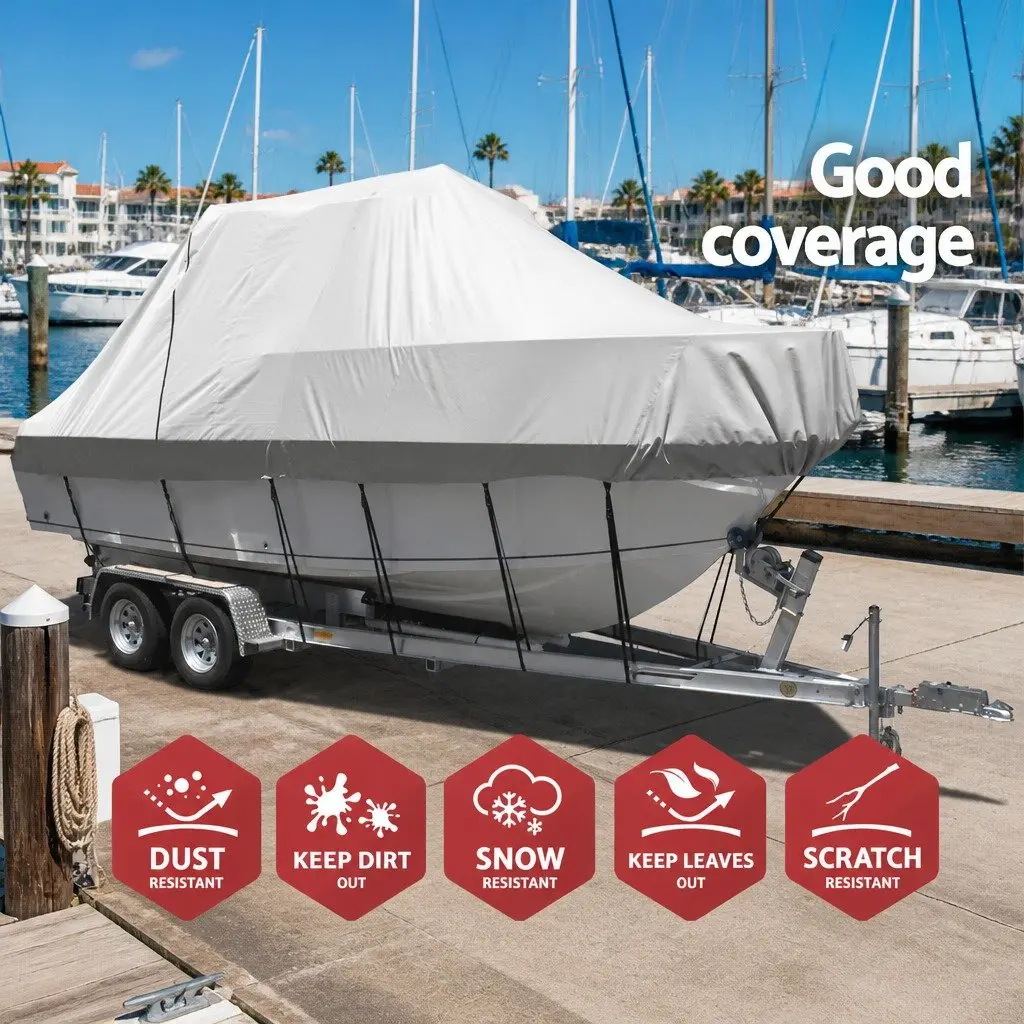Boat Cover 21-23ft Heavy Duty Waterproof Grey 600D Polyester UV and Mildew Resistant