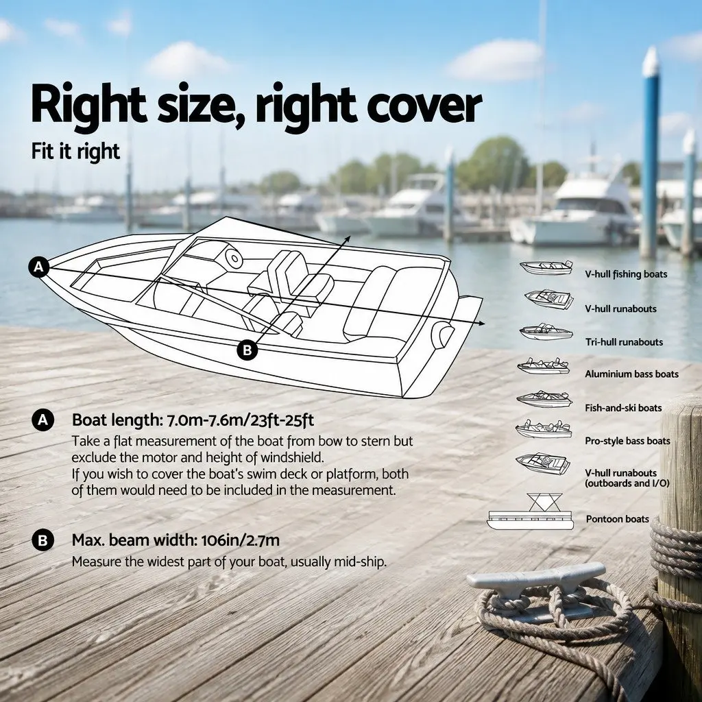 Boat Cover 23-25ft Waterproof Heavy Duty Grey 600D Polyester UV Resistant