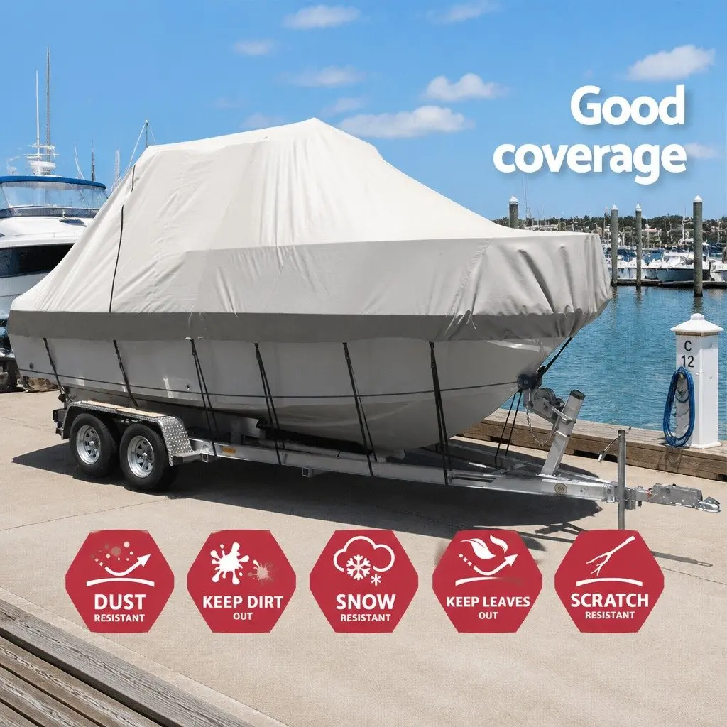 Boat Cover 23-25ft Waterproof Heavy Duty Grey 600D Polyester UV Resistant