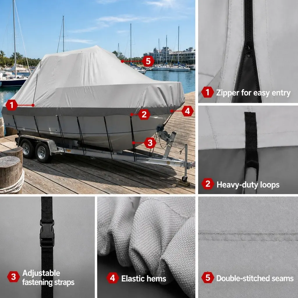 Boat Cover 23-25ft Waterproof Heavy Duty Grey 600D Polyester UV Resistant