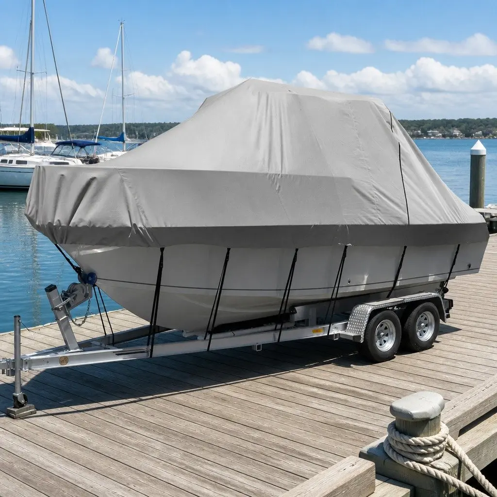 Boat Cover 23-25ft Waterproof Heavy Duty Grey 600D Polyester UV Resistant