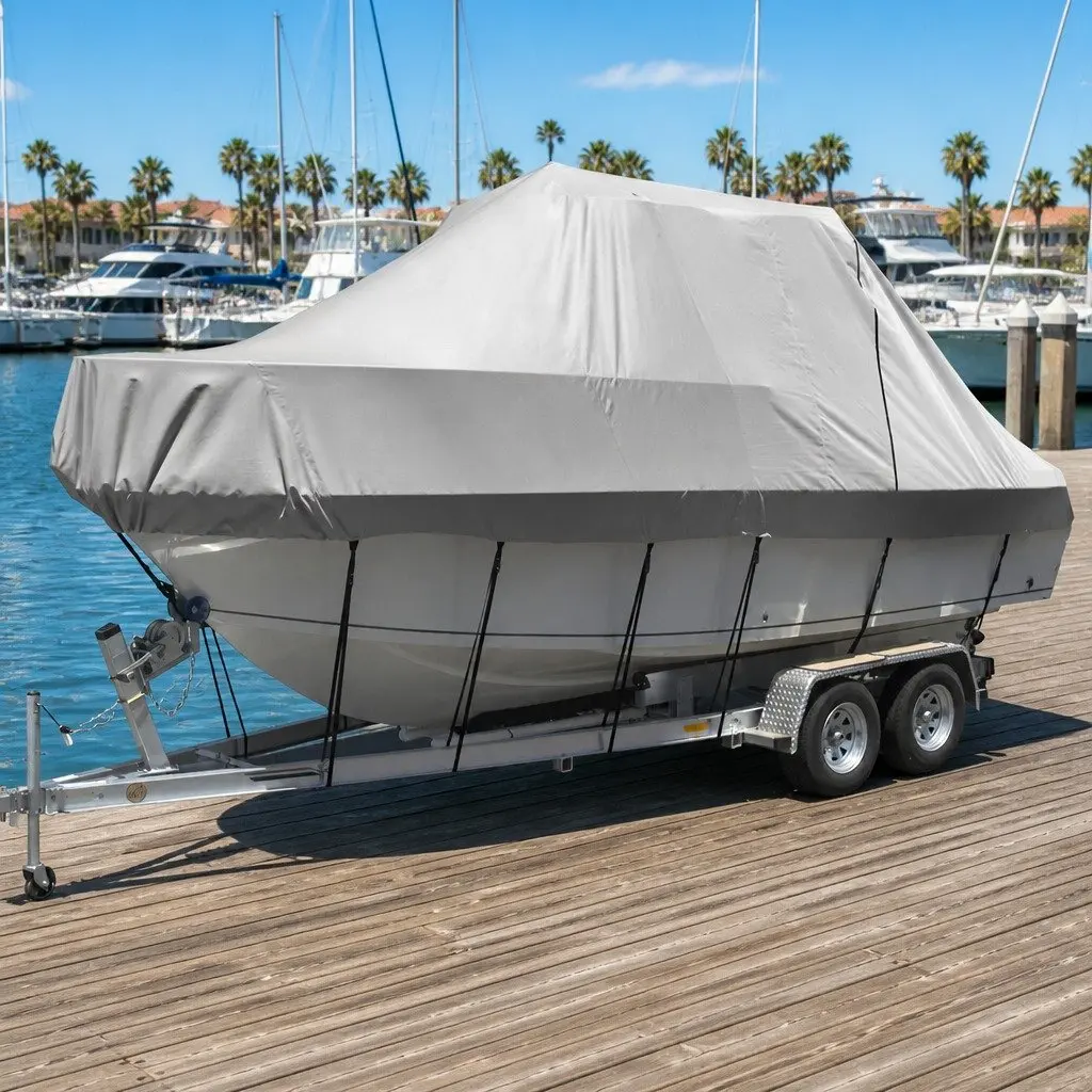 Boat Cover 25-27ft Trailerable Heavy Duty 600D Polyester Grey
