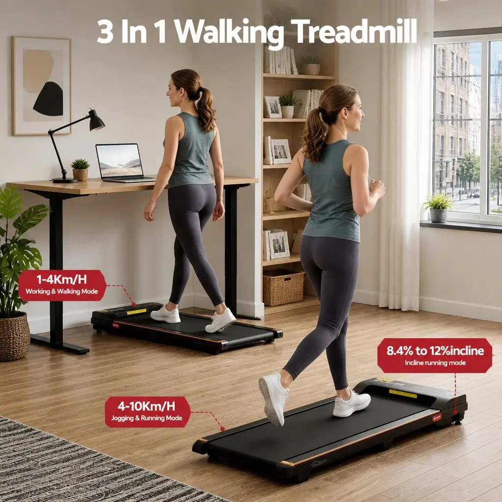 3 in 1 Treadmill Walking Pad Home Gym Machine 90 x 38 cm Black Orange