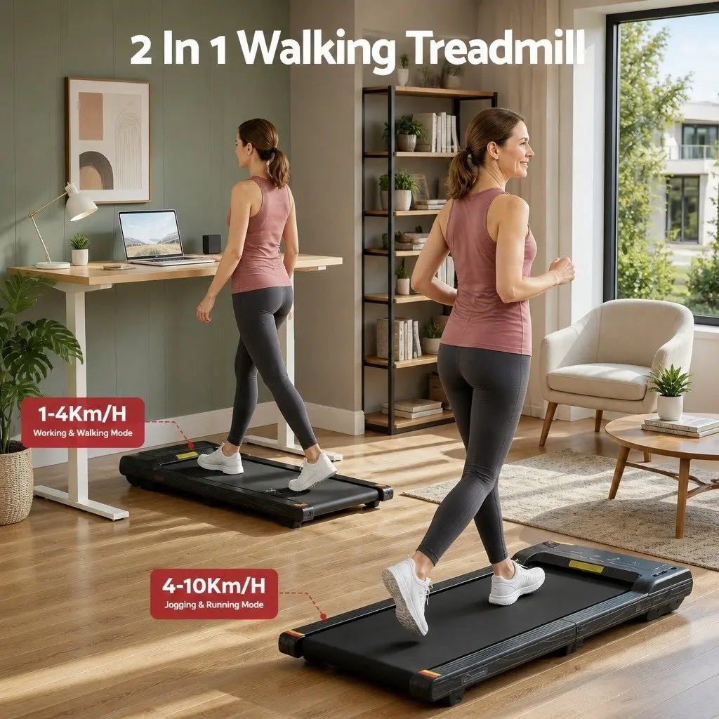 Walking Pad Treadmill 2-in-1 Home Gym Machine 100 x 38 cm Shock-Absorbing Belt Black