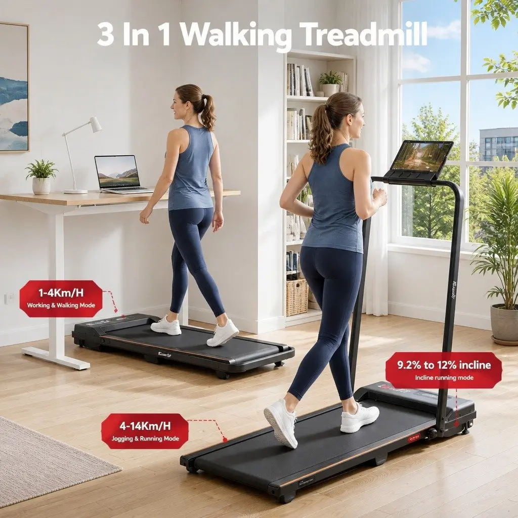 3-in-1 Walking Pad Treadmill Home Gym Machine 90 x 38 cm Black Orange