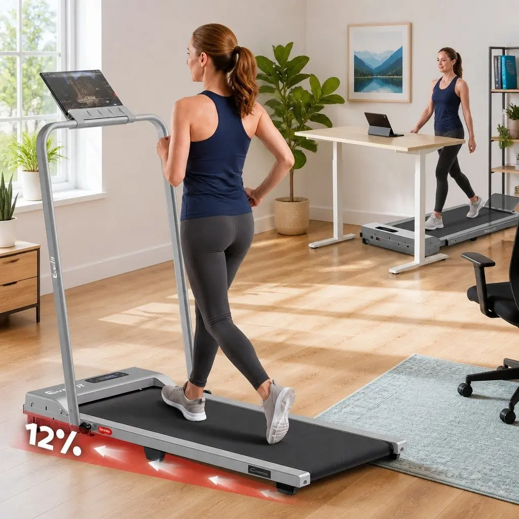 Walking Pad Treadmill Home Gym 38cm Belt 12% Incline Silver