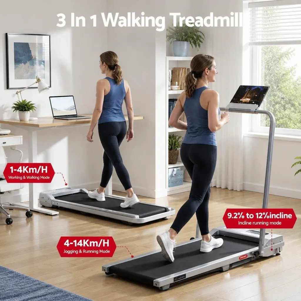 Walking Pad Treadmill Home Gym 38cm Belt 12% Incline Silver