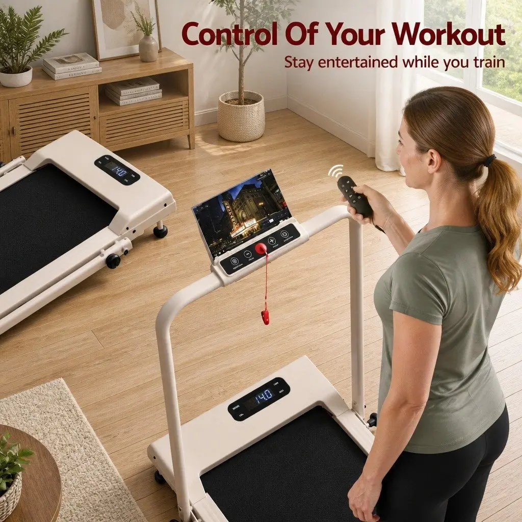 3-in-1 Foldable Walking Pad Treadmill Under Desk Home Gym 90x38cm Beige
