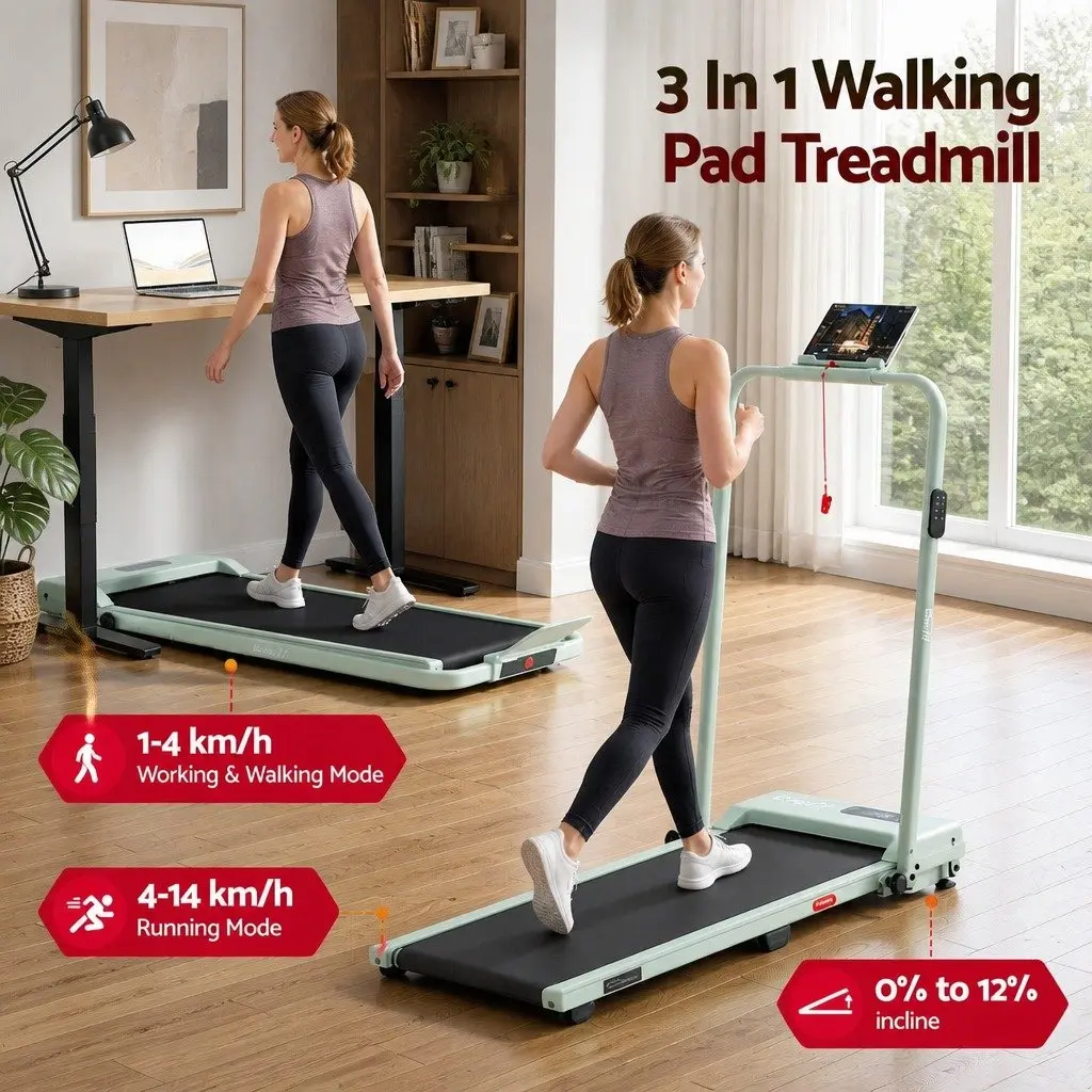 Walking Pad Treadmill 3-in-1 Foldable Under Desk Home Gym Machine 90 x 38cm Green