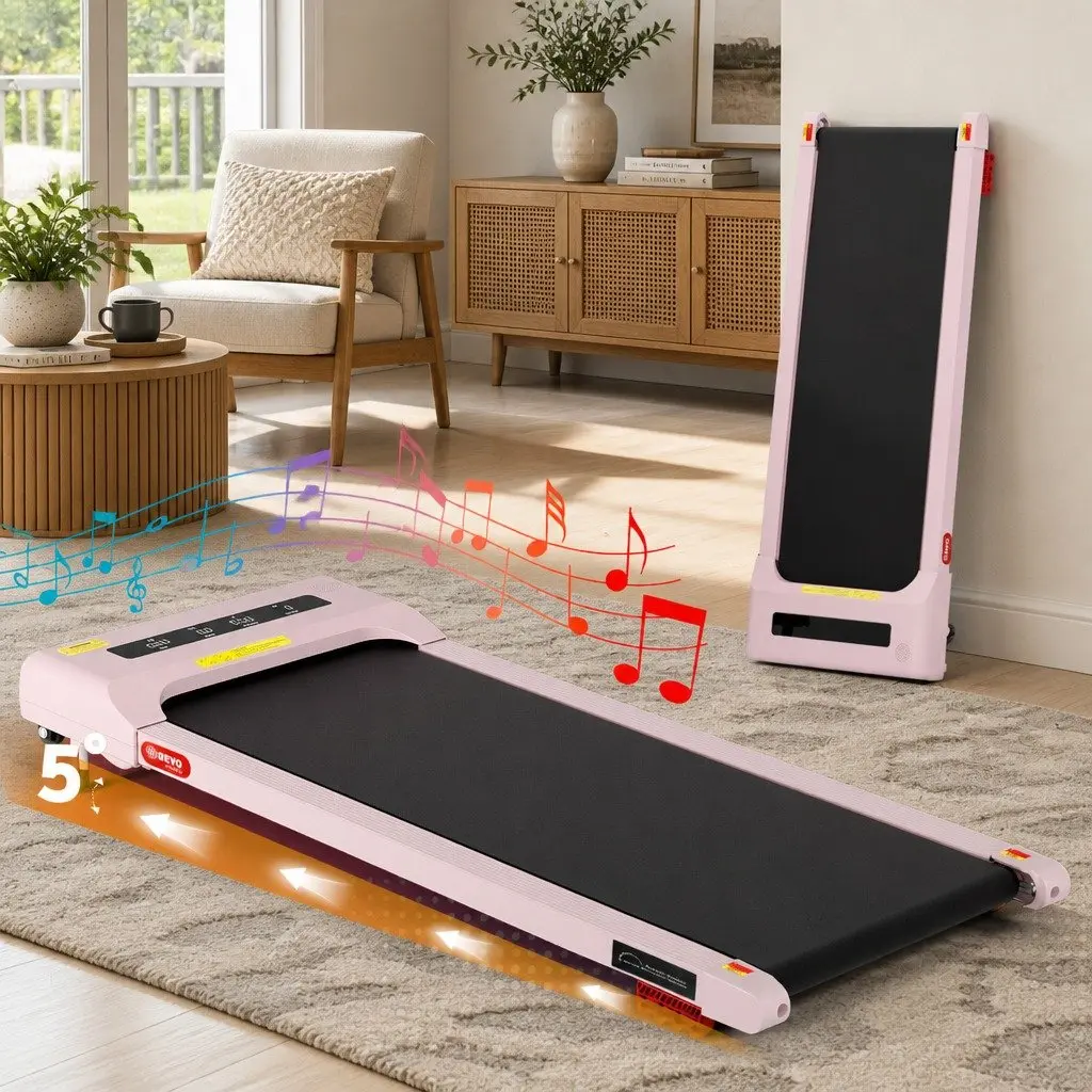 Electric Walking Pad Treadmill Compact Under Desk Incline 3 Level Pink