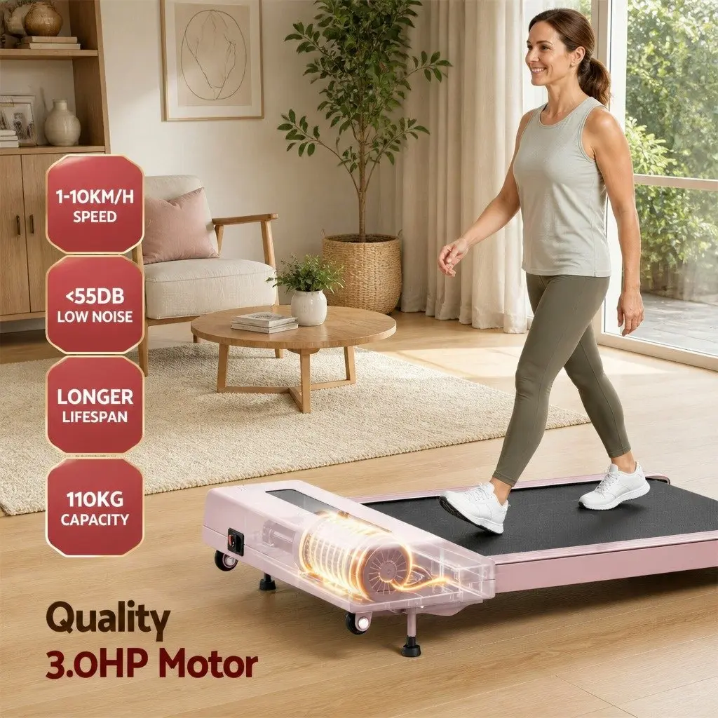 Electric Walking Pad Treadmill Compact Under Desk Incline 3 Level Pink