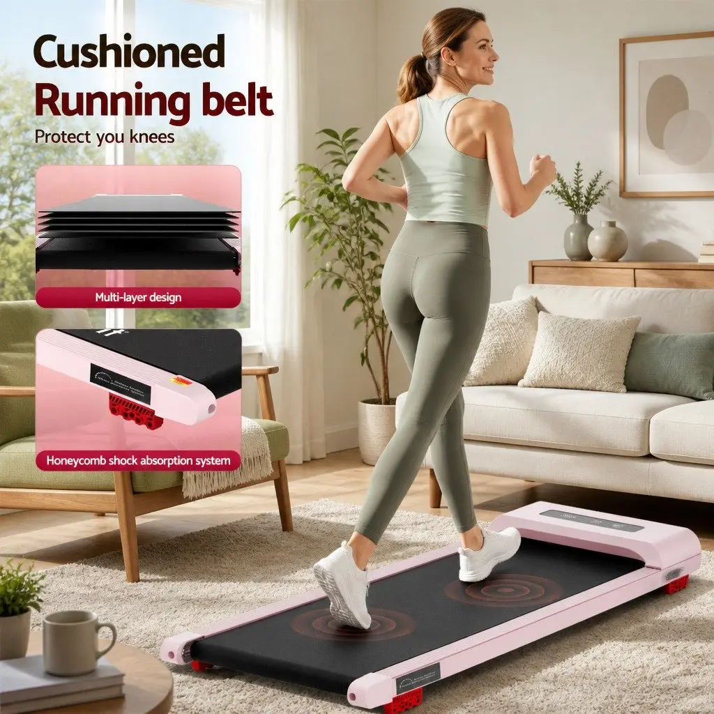Electric Walking Pad Treadmill Compact Under Desk Incline 3 Level Pink