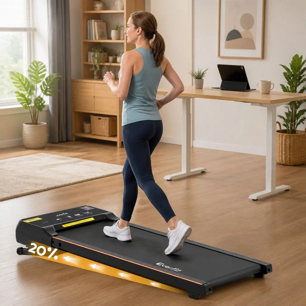 3 in 1 Walking Pad Treadmill Auto Incline 20% Home Gym Under Desk Fitness Black Orange