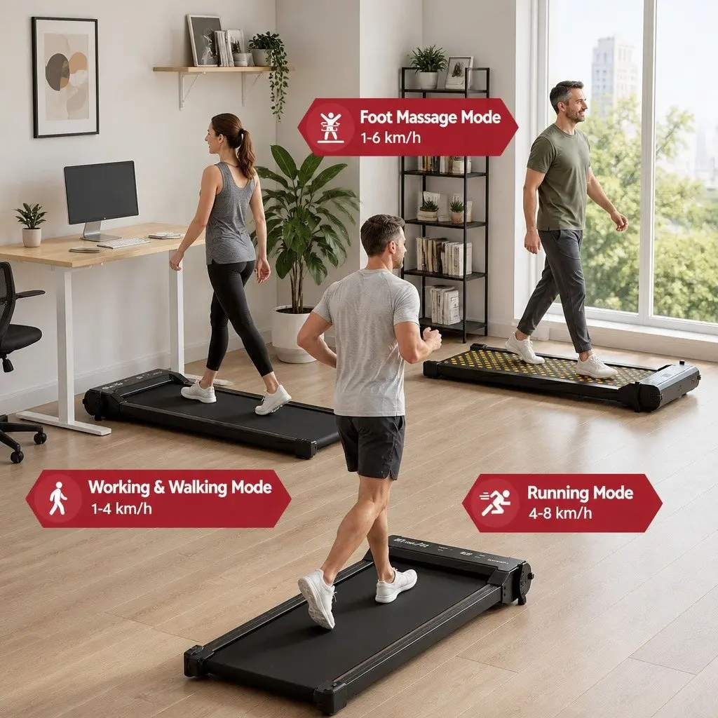 Dual-Sided Treadmill Walking Pad Under Desk with Foot Massage 119cm Black