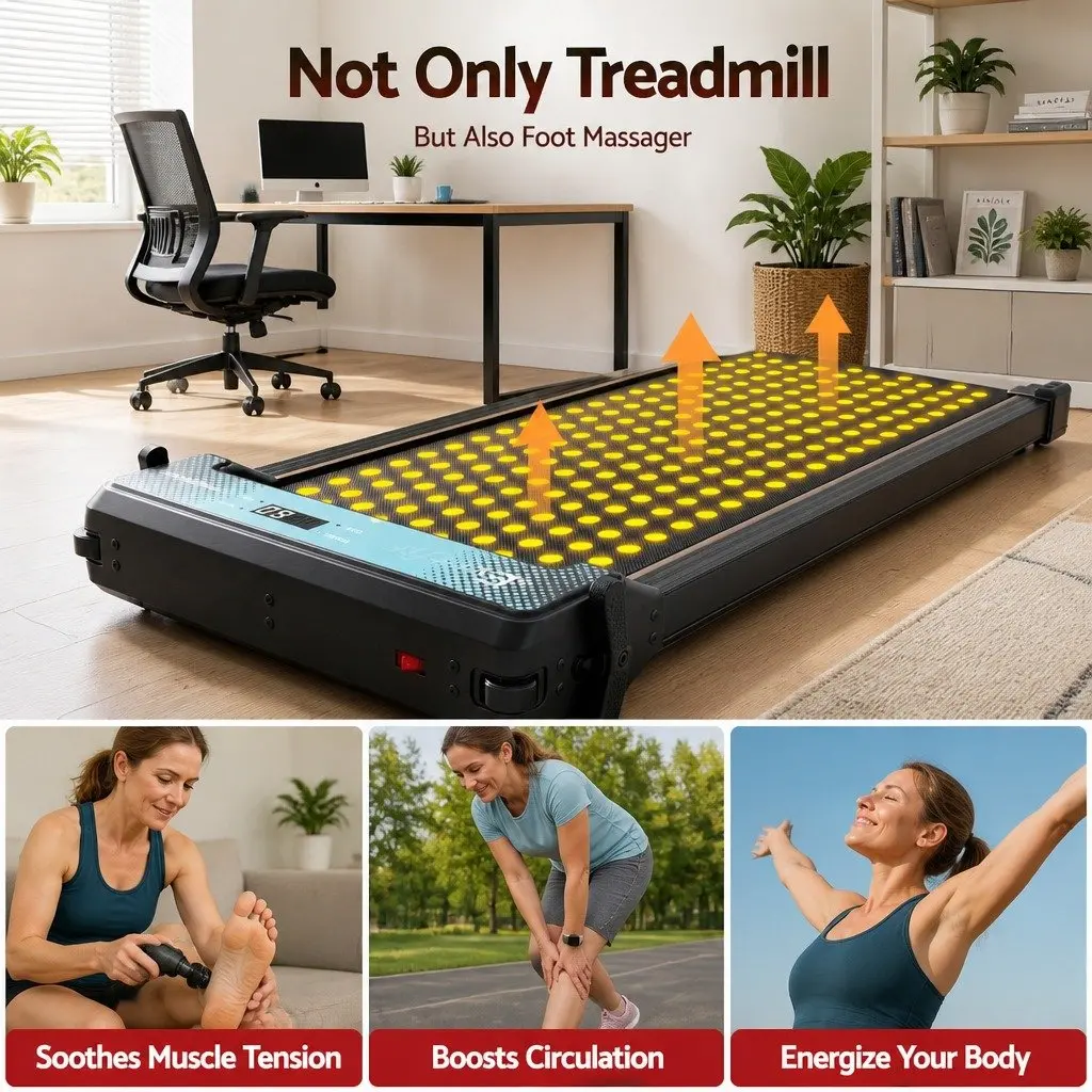 Dual-Sided Treadmill Walking Pad Under Desk with Foot Massage 119cm Black