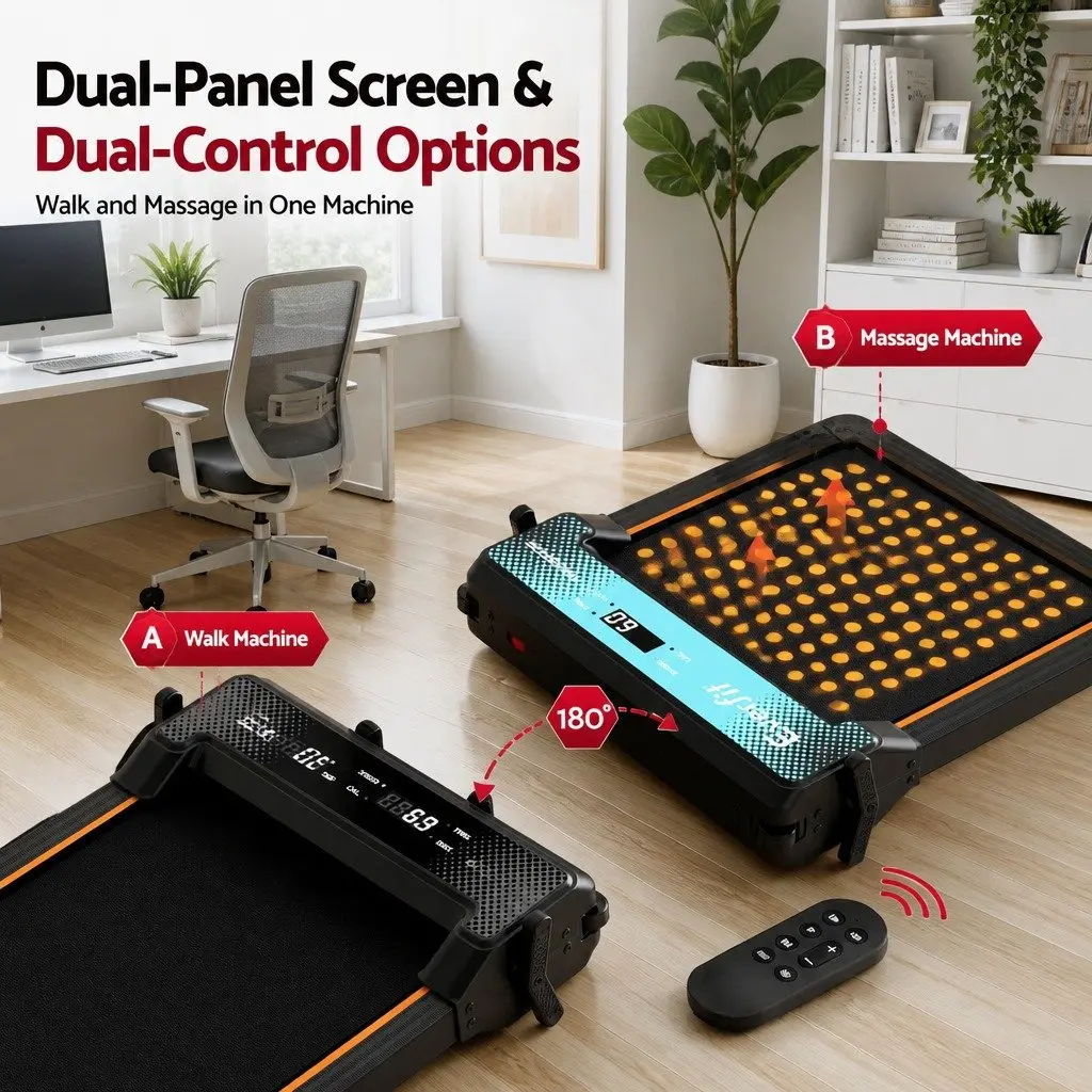 Dual-Sided Treadmill Walking Pad Under Desk with Foot Massage 119cm Black