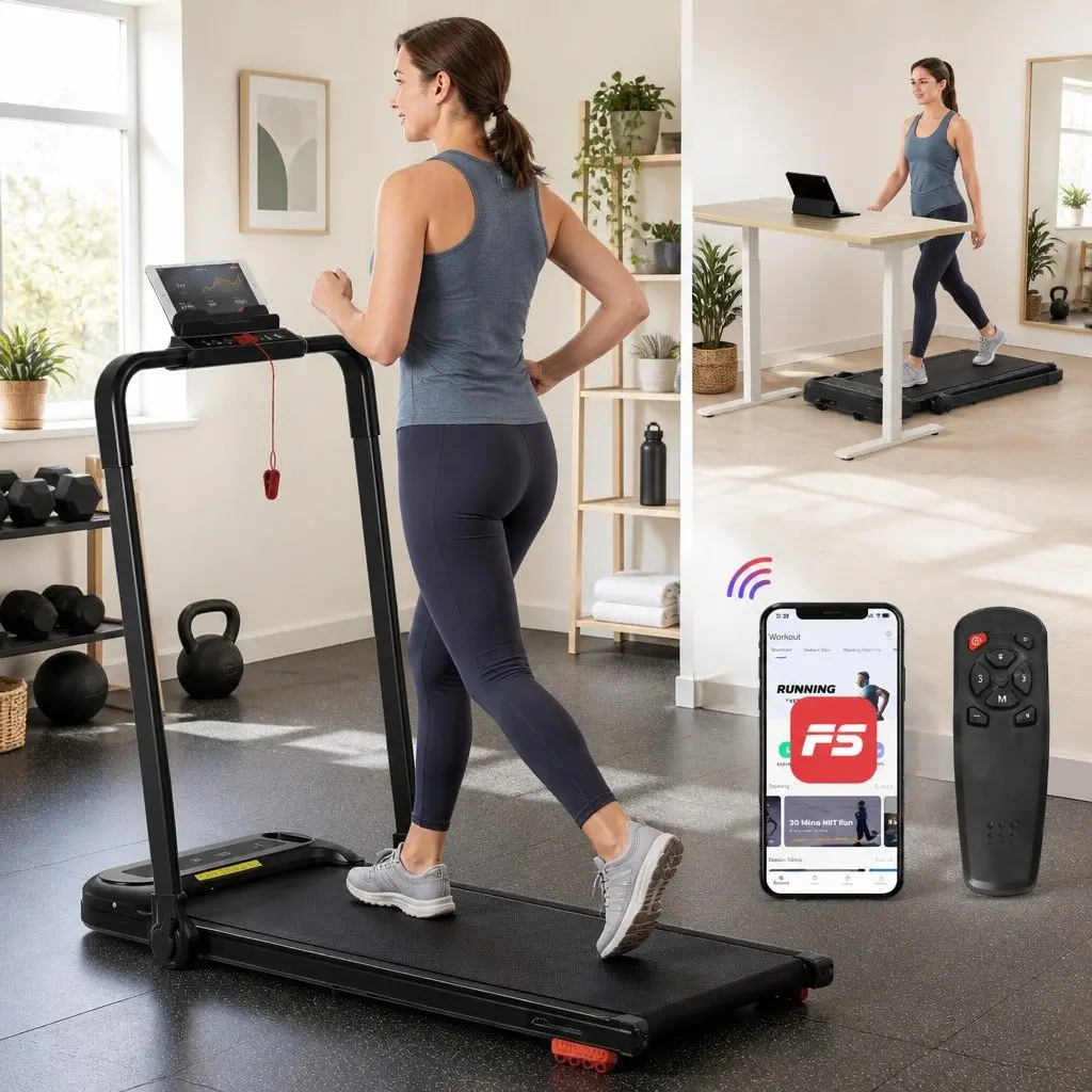 Electric Treadmill Walking Pad 3 Level Incline Foldable Home Gym Black Fitness