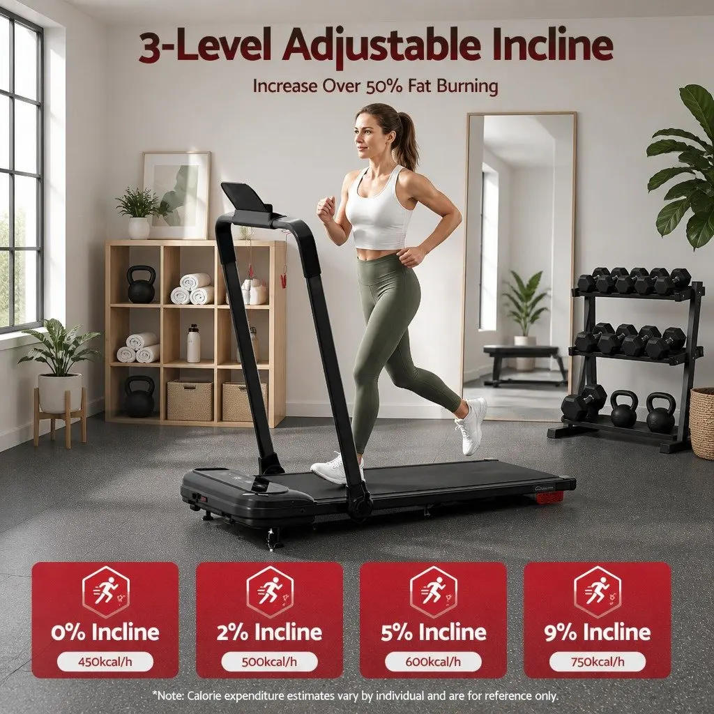 Electric Treadmill Walking Pad 3 Level Incline Foldable Home Gym Black